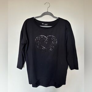 Heart Sequin Black Long Sleeve Tee Size XS